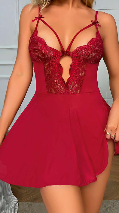 Romantik Dantel Babydoll Gecelik – İnce Askılı, Şeffaf Tasarım