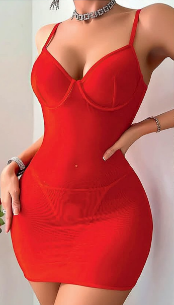 Kadın Kırmızı Bağcıklı Fantezi Gecelik